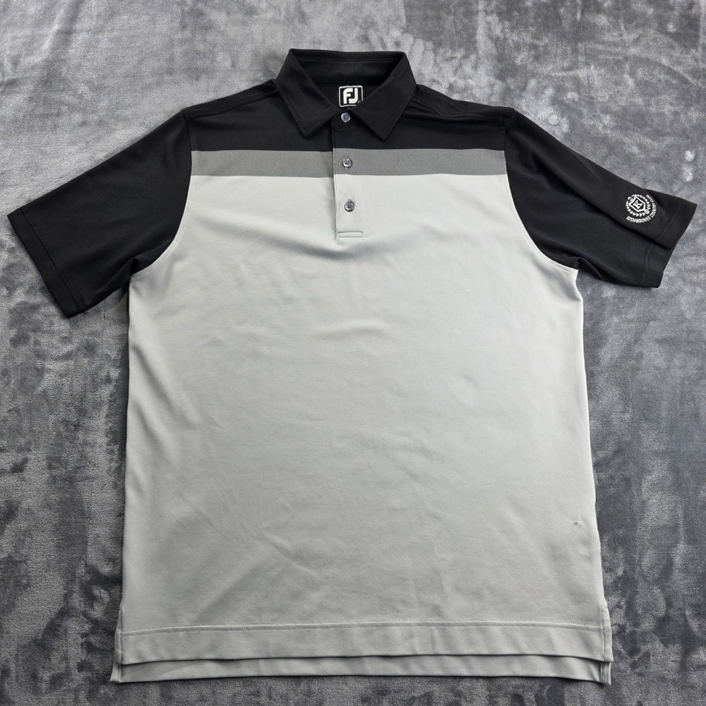 FootJoy Polo Shirt‎ Men L Gray Black Athletic Fit Colorblock Golf Top Snag